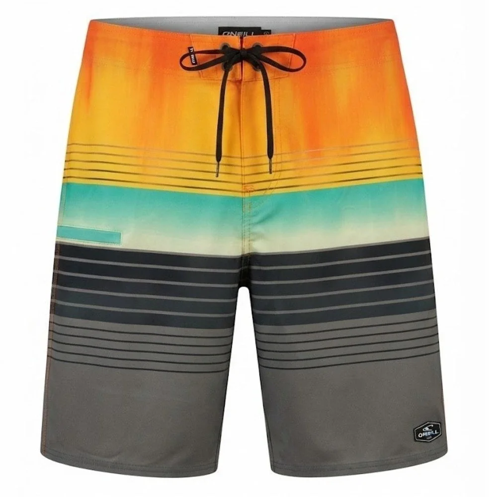 ONeill Hyperfreak Mens Board Shorts Size 31 Orange Striped Performance Swim - CJ